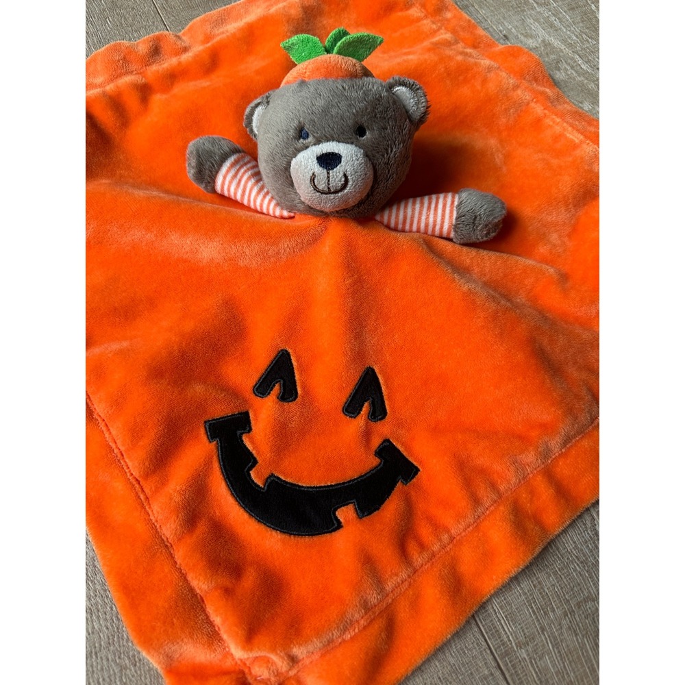 Carters Halloween Pumpkin Teddy Bear Lovey Security Blanket Baby Rattle